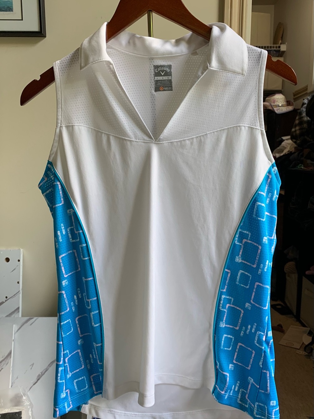 Callaway  Women's Sleeveless Opti-Dri Golf Polo Shirt - White/Blue - Size Large